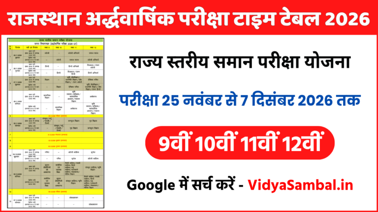 Rajasthan Half Yearly Time Table